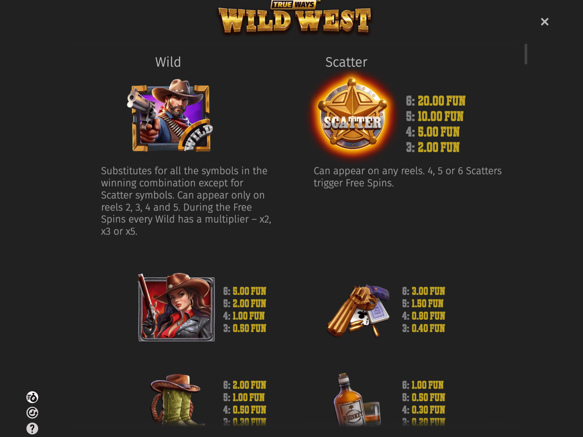 Выигрышные комбинации в Wild West Gold